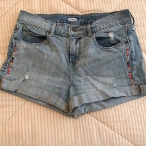 Embroidered denim shorts